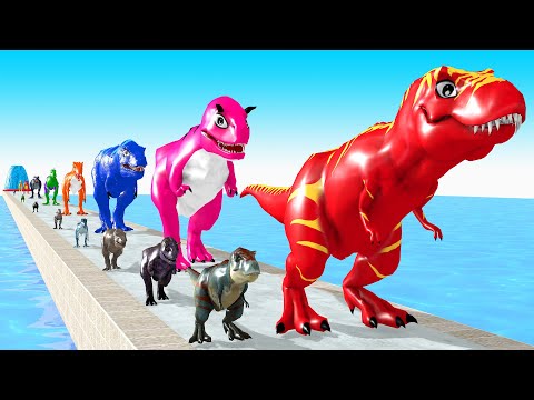 Paint Animals Dinosaur T-Rex Herbivores and Carnivores Dinosaurs Fountain Crossing Animal Cartoon