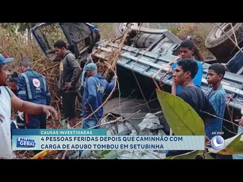 Caminhão tombado: Quatro pessoas ficam feridas em acidente em Setubinha.