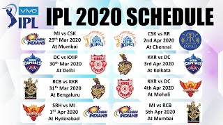 IPL 2020 SCHEDULE : FULL Fixtures of ALL IPL Teams CSK, MI, SRH, RCB, KXIP, KKR, DC & RR