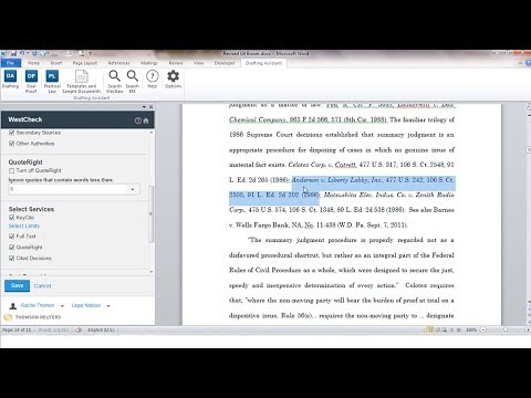 Verify Cite Status With Westcheck In Drafting Assistant