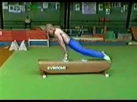 gymnasts training pommel horse