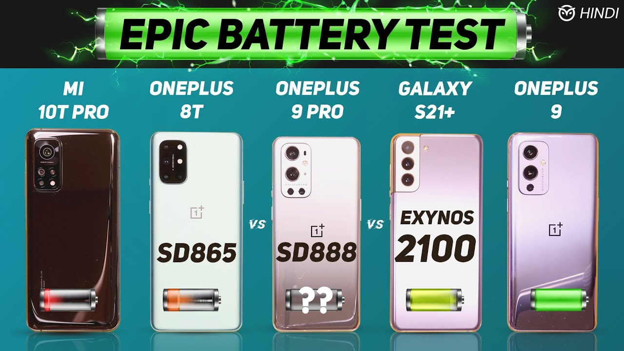 Oneplus 9 Pro vs Oneplus 9, 8T, Samsung S21+ Battery Drain, Charging, Performance Test [Hindi]
