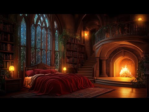 Thunderstorm Haven - Cozy Fireplace Rainy Night in a Medieval Castle Room for 12 Hours