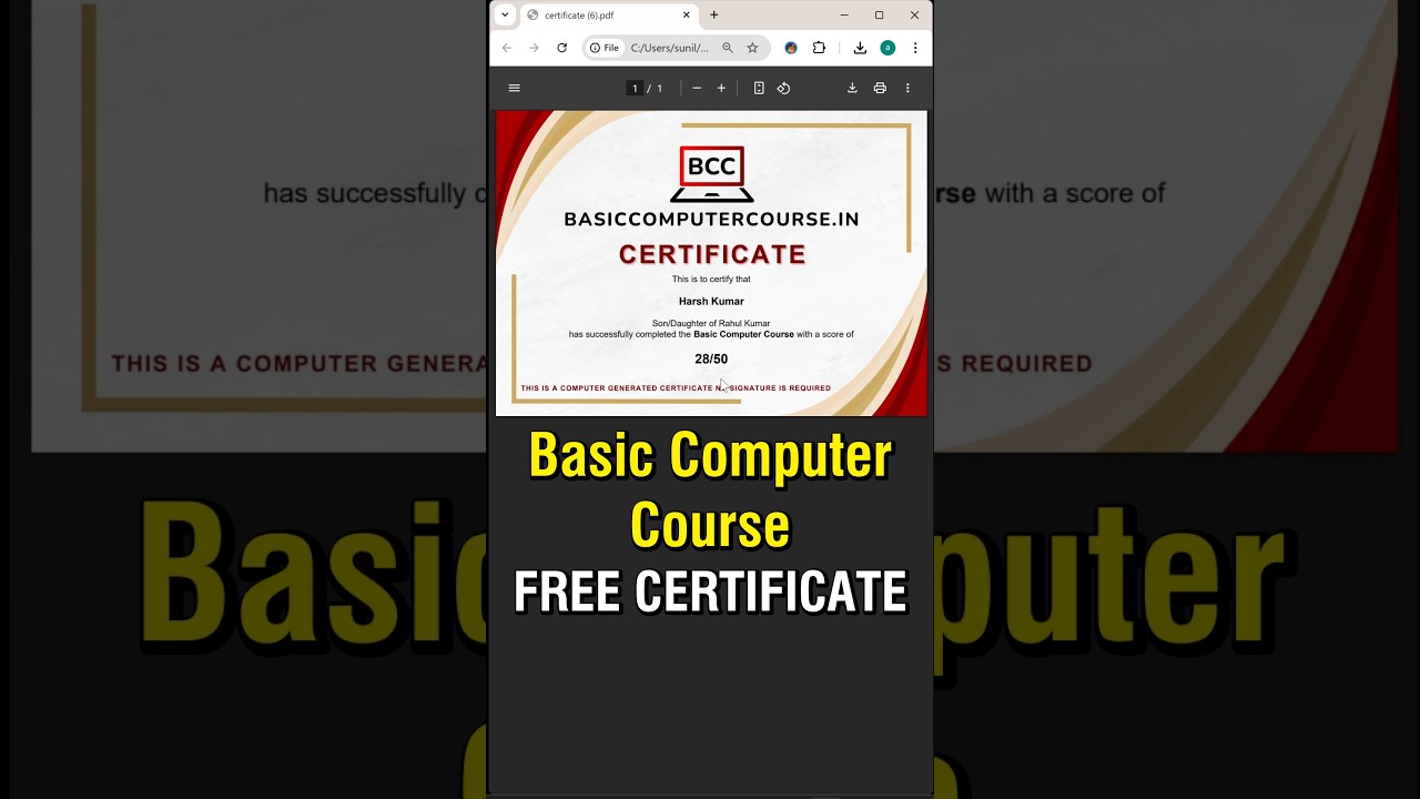 FREE Basic Computer Course with Certificate. #courses #pc #computer #laptop #viral #reels #shorts