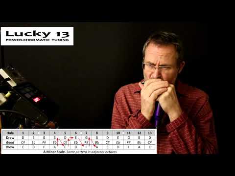 LUCKY 13 HARMONICA in POWER-CHROMATIC TUNING, KEY of C - Easy Major and Minor Scales with Diagrams