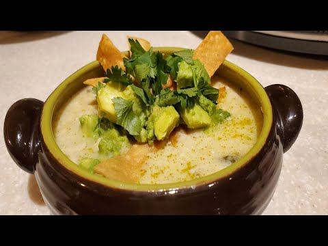 Creamy Green Chile Chicken Enchilada Soup + Homemade Tortilla Strips | Crockpot Cooking