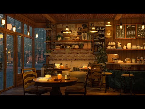 4K Cozy Coffee Shop with Smooth Piano Jazz Music for Relaxing, Studying and Working