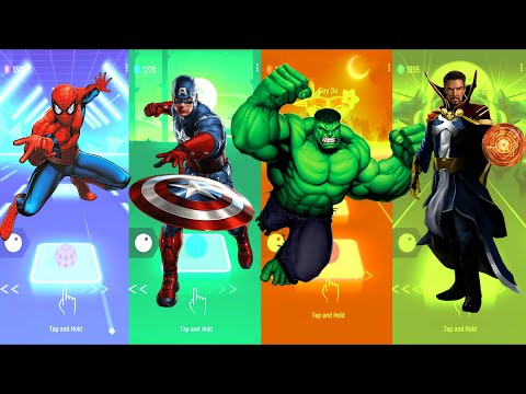 Spiderman 🆚 Captain America 🆚 Hulk 🆚  Doctor Strange | Marvel Heroes | Tiles Hop Fun Ball