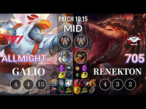 T1 Allmight Galio vs JDG 705 Renekton Mid - KR Patch 10.15