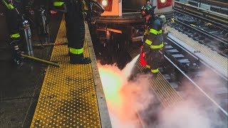 FDNY *NYC Subway Fire* Electrical Fire Under the Elevated Train Tracks On the IRT (7) Line