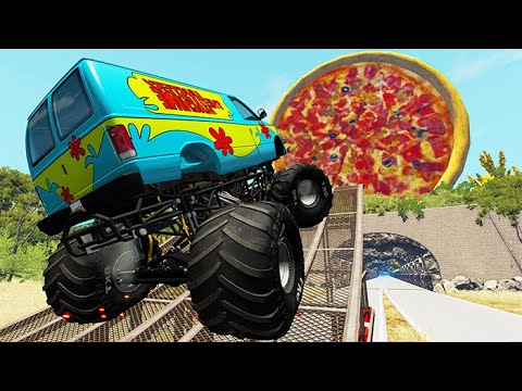 Top Speed Car Jumps Over Giant Pizza - BeamNG drive Gameplay