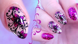 Floral reverse stamping nail art | Jelly sandwich nails Cirque Colors