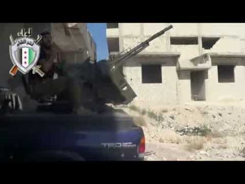 تصدي كتيبة أبو القاسم التابعة للواء فتح الشام برشاش عيار 14.5 للطيران الحربي في بساتين حي برزة في مدينة دمشق