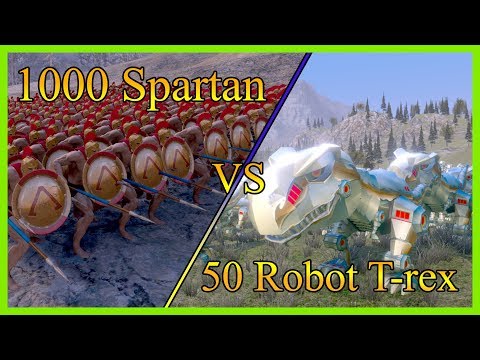 1000 Spartan vs 50 robotic T-rex - ( Antiquity vs Sci-Fi )-  Ultimate Epic Battle Simulator