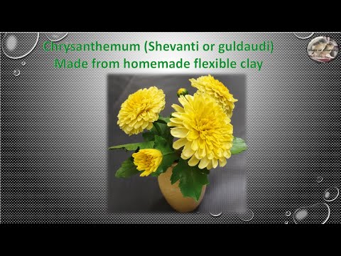Tutorial:  Chrysanthemum (Shevanti or guldaudi) made from homemade flexible clay..DIY Clay flowers