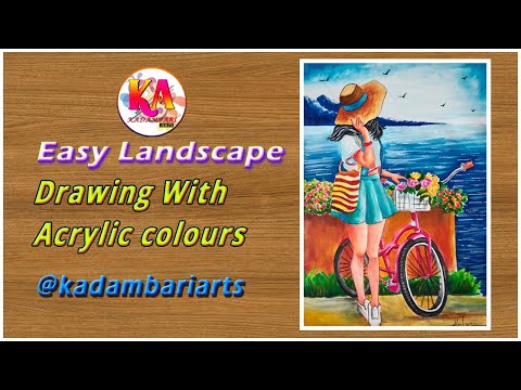 Easy landscape painting with acrylic colours @kadambariartsacademy