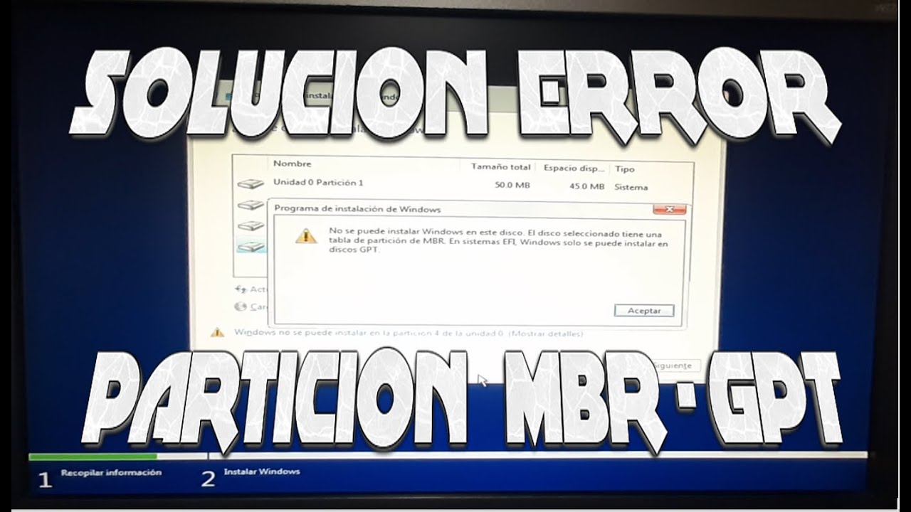SOLUCION ERROR particiones MBR y GPR ⚠️ Windows No se puede instalar en el particion MBR ✅ FUNCIONA