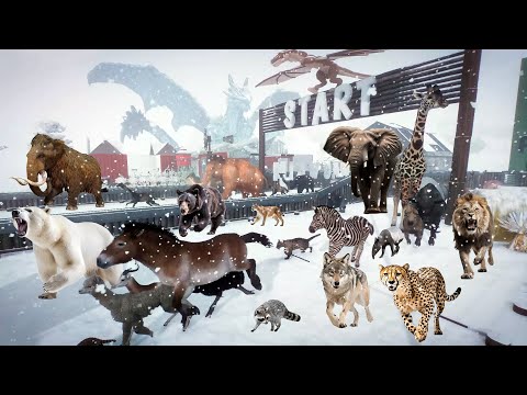 50 Prehistoric Mammals VS 50 Modern Mammals Race in Planet Zoo included Mammoth, Elephant, and Lion