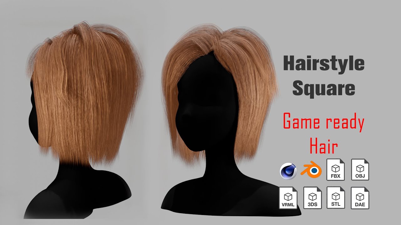 Hairstyle square II Real time hair II Game ready 3D Model