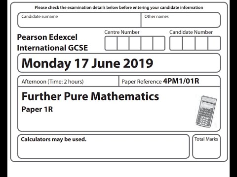 Edexcel IGCSE Further Pure Maths 2019 Paper 1 (R)