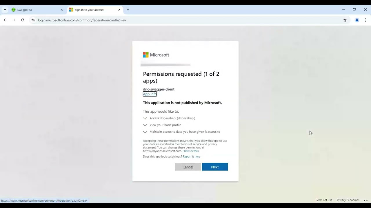 Swagger Azure Ad authentication