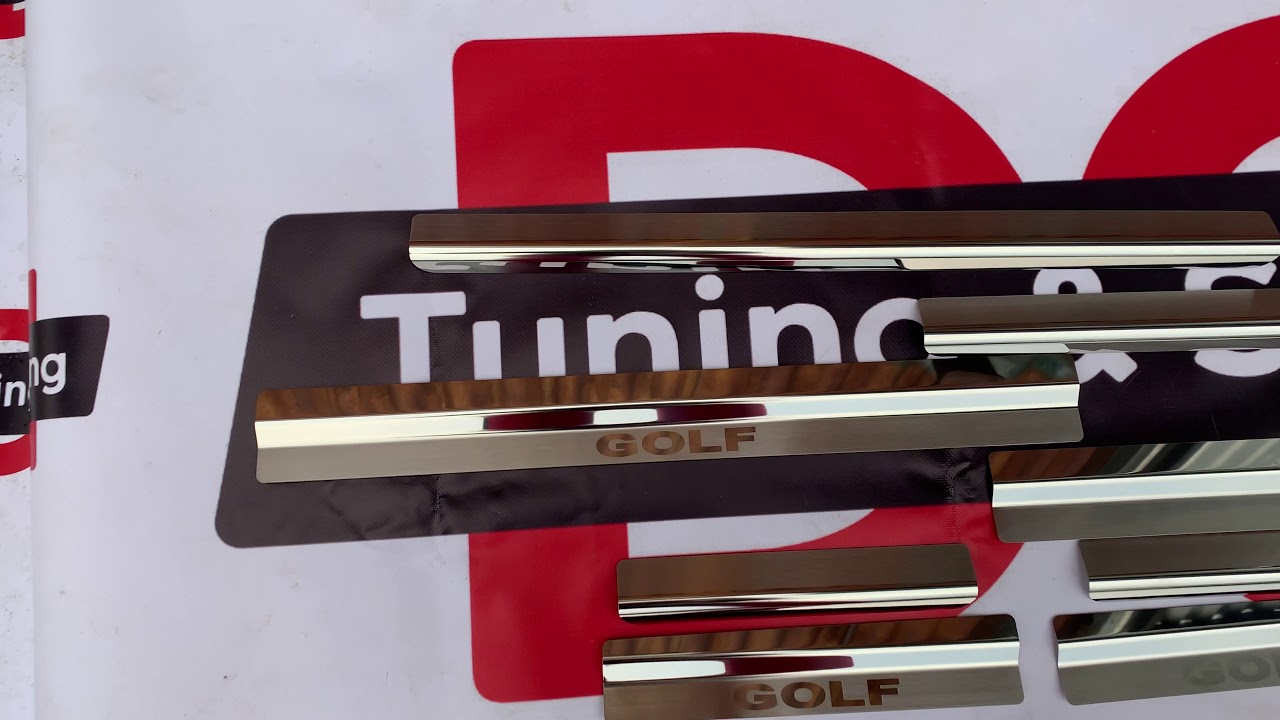 Volkswagen Golf 5 2003-2009 гг. Накладки на пороги Natanko Premium (нержавейка) Video 1