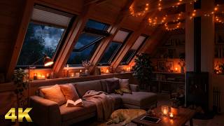 Cozy Attic Sanctuary in a THUNDERSTORM | Heavy Rain Sounds | No Fireplace 🌧️⚡