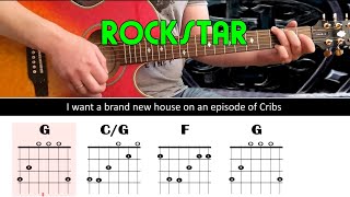 ROCKSTAR - Nickelback - Guitar lesson - Acoustic guitar (with chords &amp; lyrics)