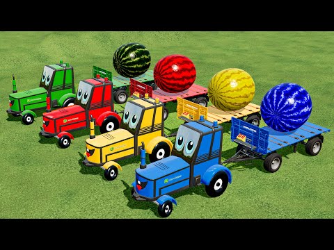 FRUIT OF COLORS! TRANSPORT HUGE & COLORED WATERMELON w/ MODIFIED JOHN DEERE TRACTORS! FS22