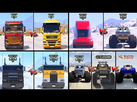 MERCEDES ACTROS TRUCK VS MAN TRUCK VS POLICE HAULER VS TESLA SEMI IN GTA 5 - WHICH IS BEST ?
