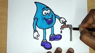 How to Draw Save Water Poster Color Drawing for Kids