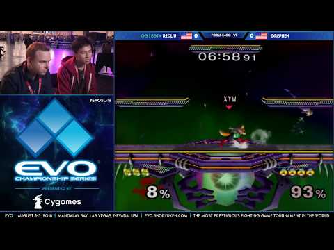 EVO 2018 - R2DLiu (Fox) vs Drephen (Sheik) - Pools Round 1 - SSBM