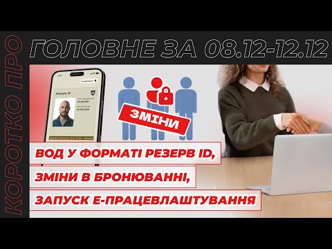 відео прев’ю для Зміни до Порядку №1487 щодо ВОД у «Резерв+», нові правила бронювання, е-працевлаштування через «Обрій» та строки повідомлення ДПС з 01.01. Коротко про головне за тиждень 08.12–12.12.2025