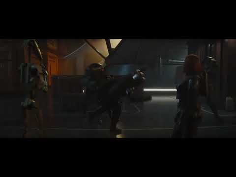 Super battle droid sends Mando flying