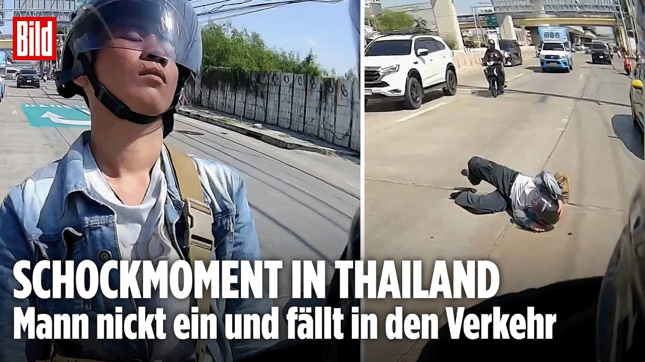 GEFÄHRLICHER SEKUNDENSCHLAF: Beifahrer fällt während Fahrt rückwärts vom Bike!