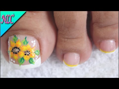 DISEÑO DE UÑAS GIRASOLES CON FRANCES PARA PIES – SUNFLOWERS NAIL ART – NLC