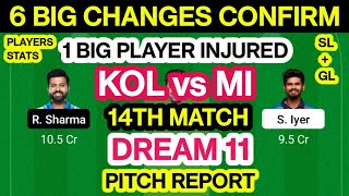 KOL vs MI Dream 11 Team Prediction | KOL vs MI Dream 11 Team Analysis Playing11 pitch Rep 14th Match