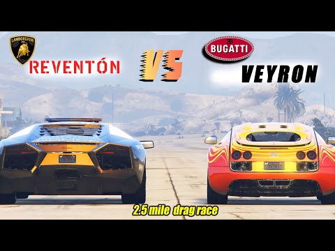 Veyron vs Reventon 2.5 mile drag race virtual realistic | Bugatti Veyron vs Lamborghini Reventon