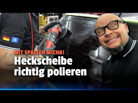 Spalten Micha zeigt: Glas polieren und Aufkleber Rückstände entfernen