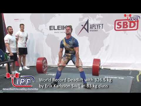 World Record Deadlift with 326.5 kg by Erik Karlsson SWE in 83 kg class