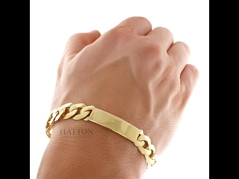 9ct 14ct 18ct  Solid  Gold ID Curb Link Bracelet 33 G 9" - Hatton Jewellers London
