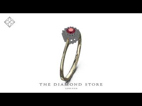 FET28-T - Ruby 3.5 x 3.5mm And Diamond 18K Gold Ring