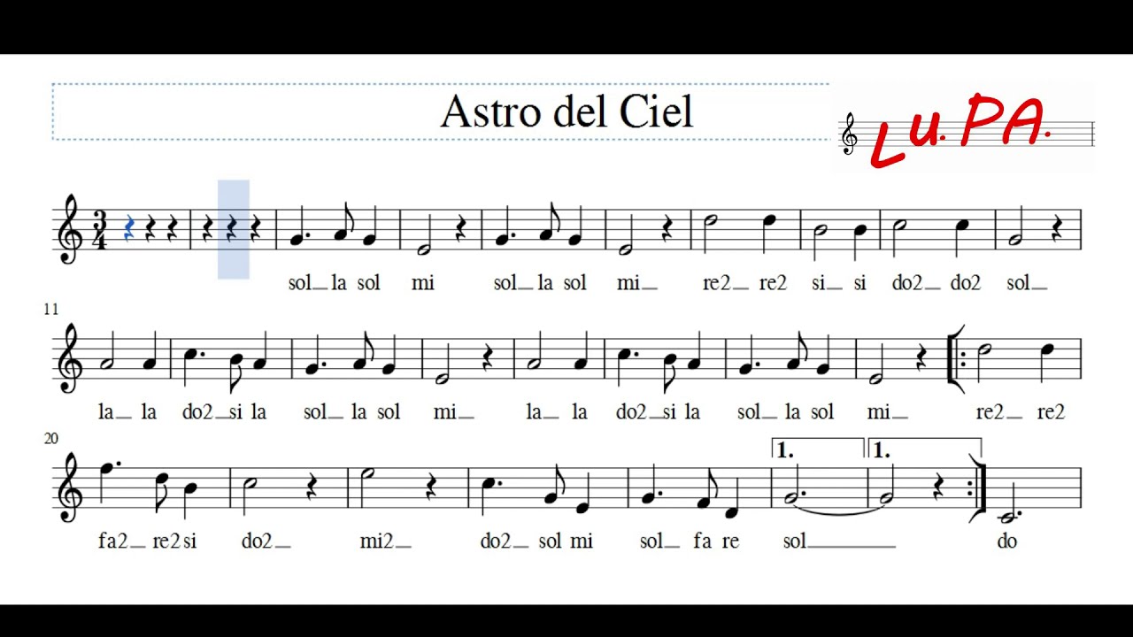 Astro del ciel - Stille Nacht - Silent Night. - Flauto - Karaoke - Note - Spartito - Instrumental