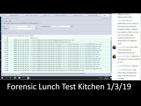 Forensic Lunch Test Kitchen 1/3/19 Server 2019 Syscache SRUM Shimcache