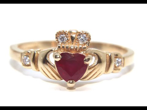 14k Ruby and Diamond Claddagh Ring
