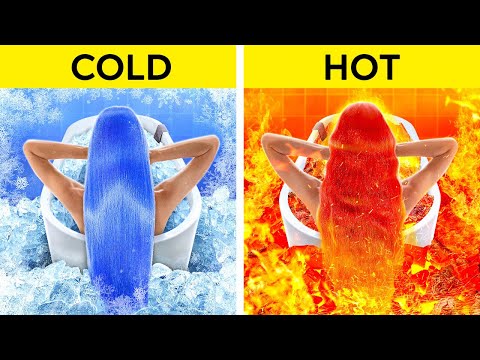 EXTREME HOT VS COLD CHALLENGE || Fire Girl vs Water Girl Were Adopted! Parenting Hacks by 123 GO!