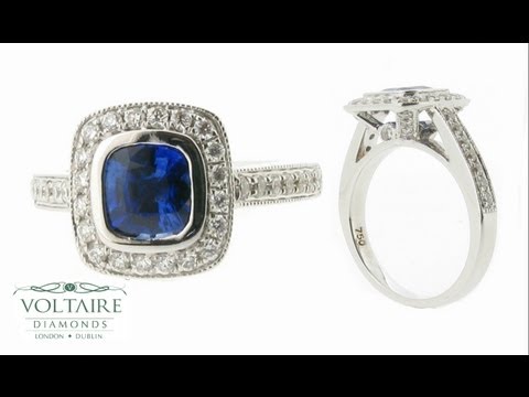 Blue Cushion Cut Sapphire in Halo Setting - ER 1012