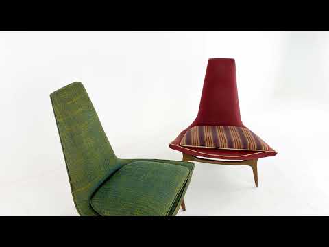 Karpen of California Mid Century High Back Walnut Slipper Lounge Chairs - A Pair