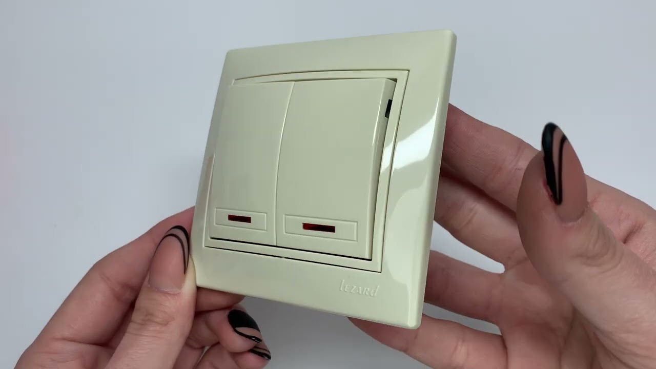 Выключатель двухклавишный с подсветкой и вставкой  LEZARD Mira крем 701-0303-112