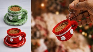 🎄✨️ 2-in-1 Crochet Christmas Coffee Cup | DIY Christmas Keychain | Easy Crochet Christmas Decoration